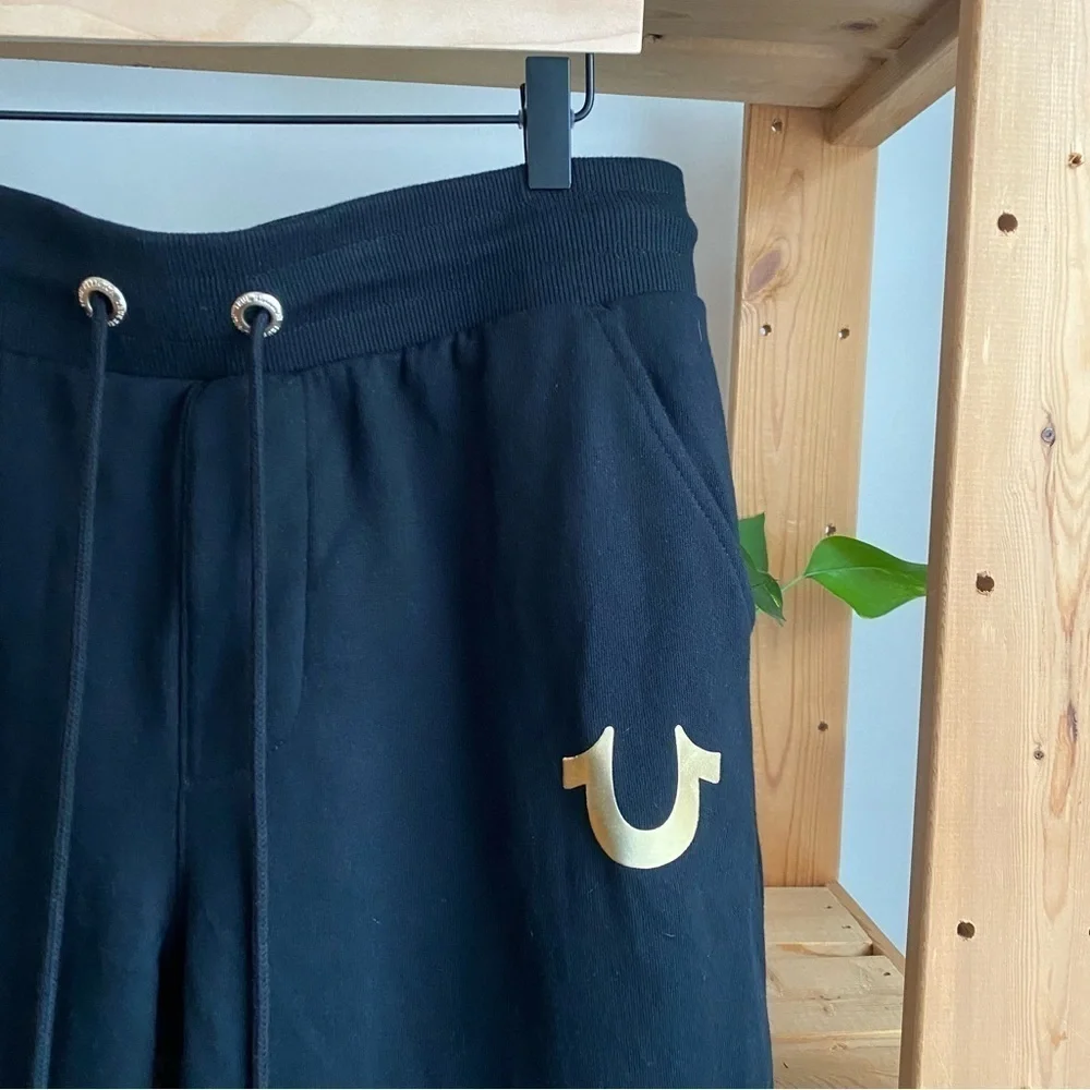 True Religion Black Metallic Gold Horseshoe Jogger Sweatpants Small